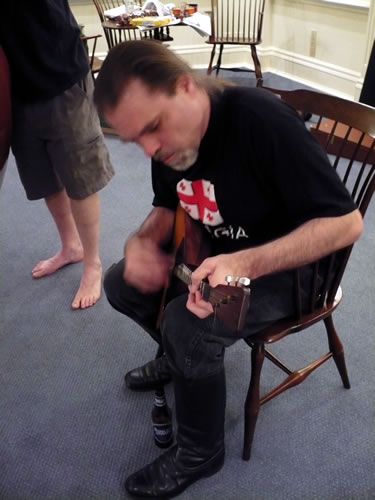 Post-wedding jam session in the hotel lobby