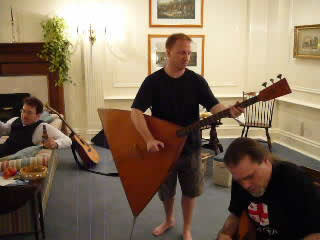 Post-wedding jam session in the hotel lobby