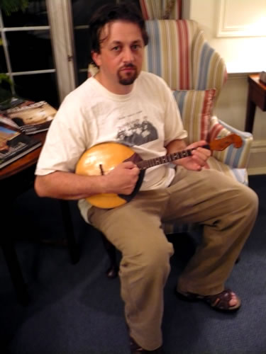 Post-wedding jam session in the hotel lobby
