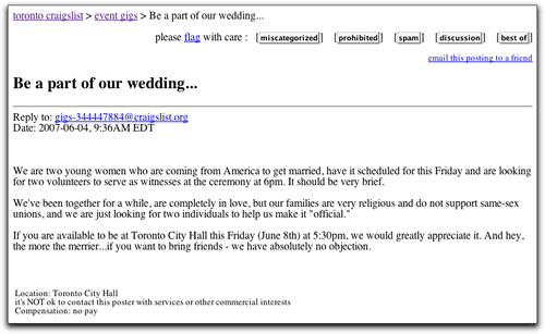 The Be Part of Our Wedding Craigslist ad
