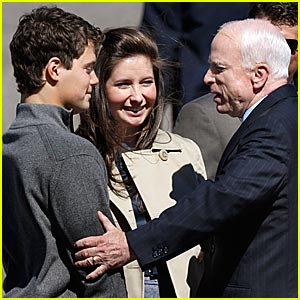 Levi Johnston meets John McCain as Bristol Palin looks on.