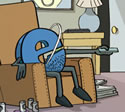 Internet Explorer logo with 5 o'clock shadow, reclining in a chair watching TV