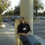 Bryce "Zooko O'Whielacronx" Wilcox as we wait for our lift to Robert Scoble's and Dave Winer's dinner.