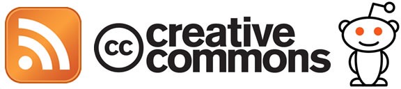 RSS icon, Creative Commons logo, Reddit alien