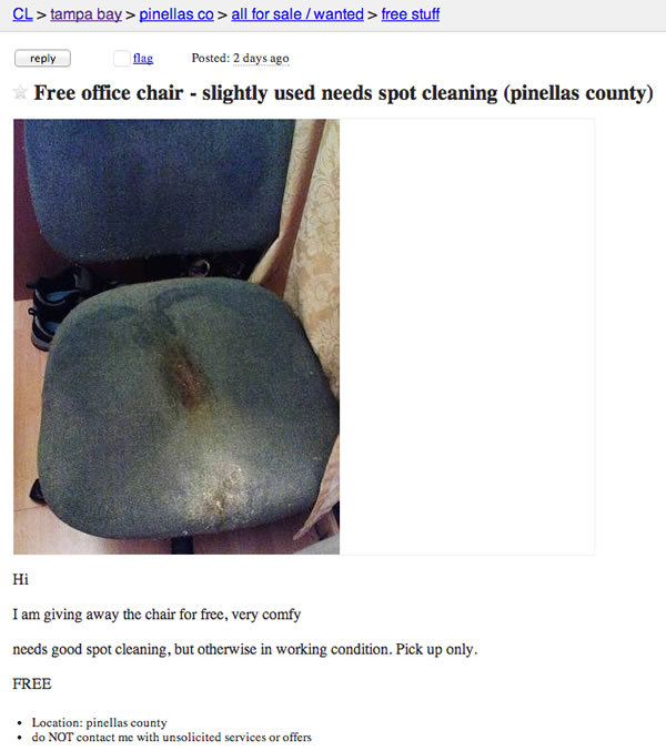 Craigslist Ad Of The Day Free Office Chair Slightly Used Needs