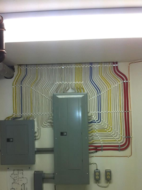 Recent wiring job. 56 audio lines split 5 ways.. : cableporn
