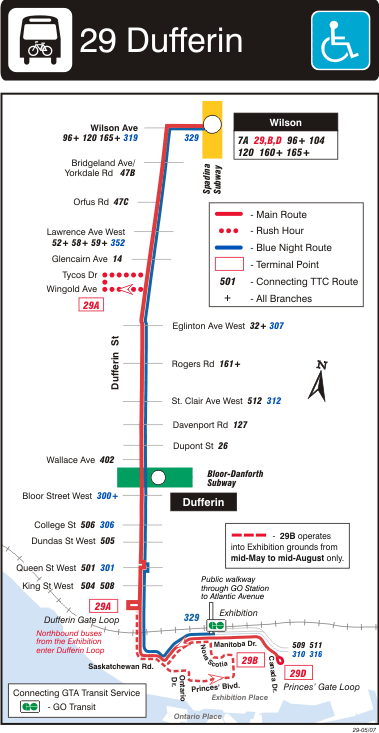 TTC map showing the route for the Dufferin bus