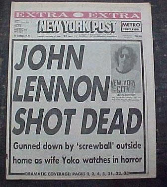Cover of the “New York Post”, December 12, 1980 — with the “John Lennon got shot” story