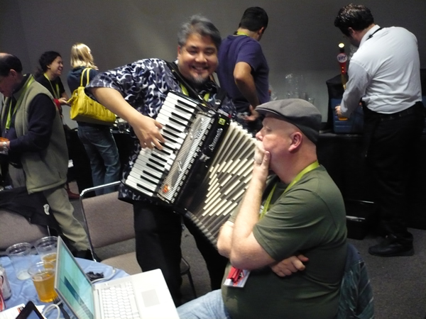 Joey devilla annoys Stowe Boyd with the accordion.