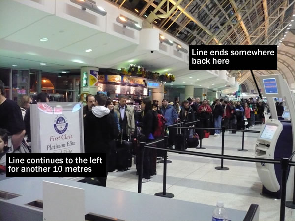 An even longer check-in line behind me