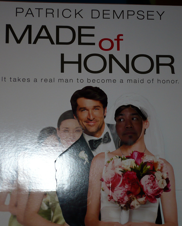 Me in a cardboard cutout poster for “Made of Honor”
