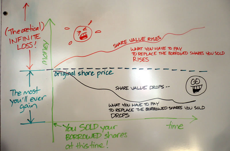 Graph showing wins and losses from "shorting"