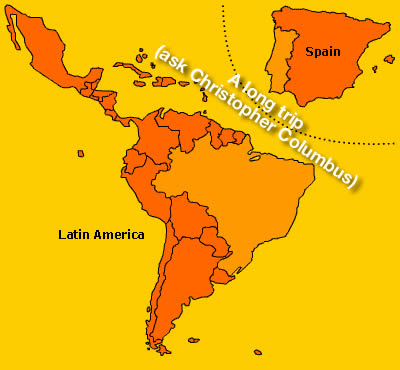 Map showing Spain and Latin America