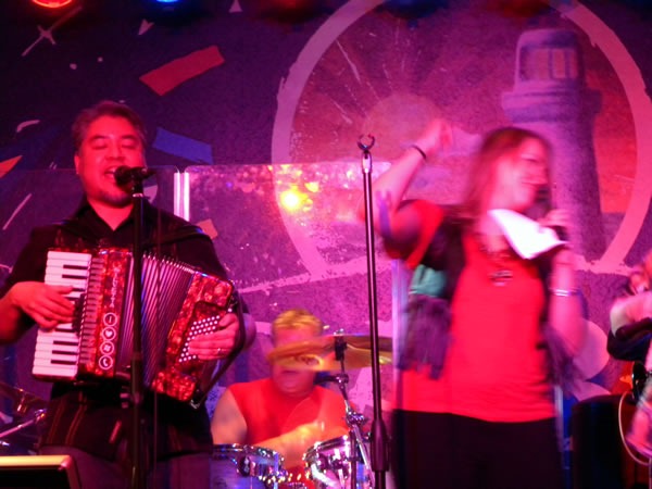 Joey deVilla playing accordion with Dayna from 3 Digit IQ at Cabo Wabo Vegas