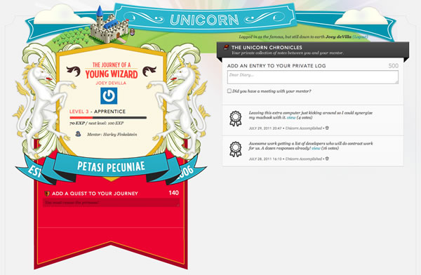 Screen shot of Unicorn's 'Quest Log' page