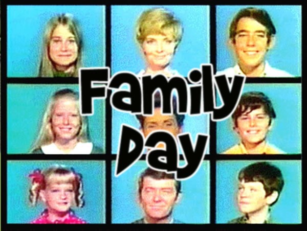 "Brady Bunch" grid overlaid with the words "Family Day"