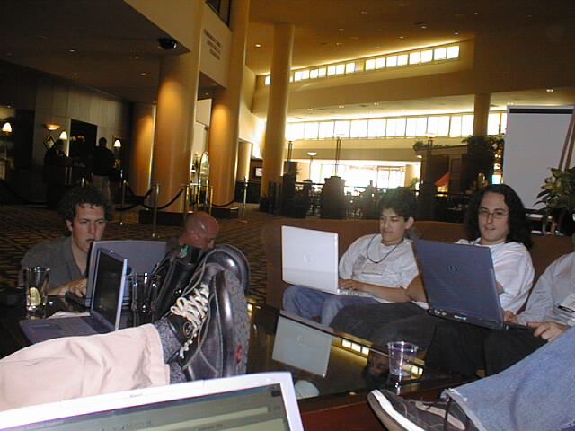Aaron Swartz, Wes Felter and Others Hack in the Lobby, ETCon, May 2002