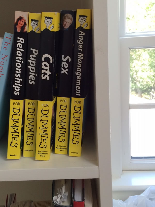 this bookshelf is a warning sign