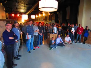 Shopify employees watching an all-hands presentation