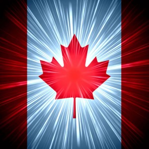 Canadian flag with sunburst effect