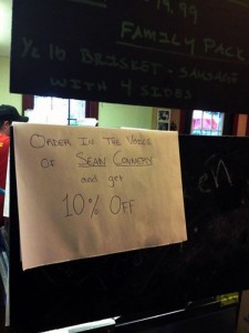 Sign at counter: "Order in the voice of SEAN CONNERY and get 10% off."