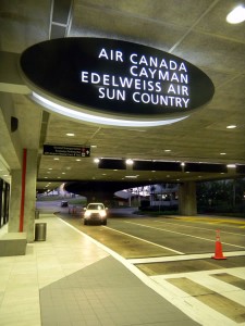 Tampa airport's arrivals pick-up point for Air Canada, Cayman, Edelweiss and Sun Country airlines