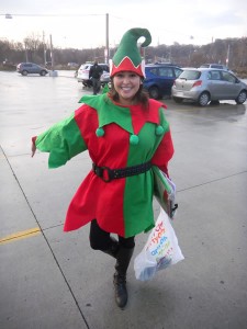 Sara Mercier strikes a jaunty pose in her elf costume