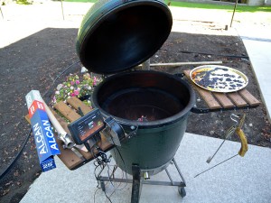 The "Big Green Egg" outdoor cooker in action