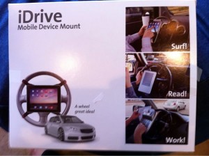 iDrive - Wheel Device Mount: a mounting bracket that lets you attach an iPad or Kindle to your car's steering wheel