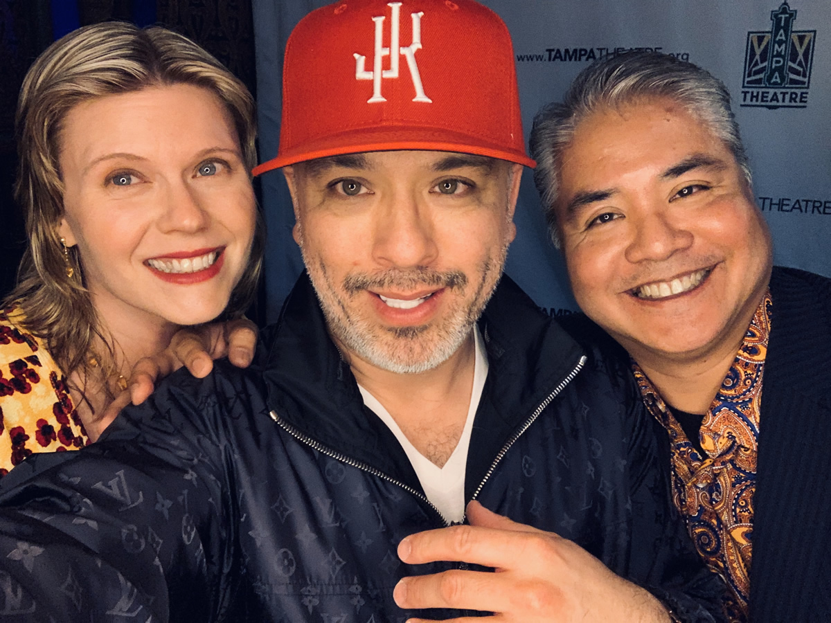 Anitra Pavka, Jo Koy, and Joey deVilla posing for a selfie during Jo Koy’s VIP session.