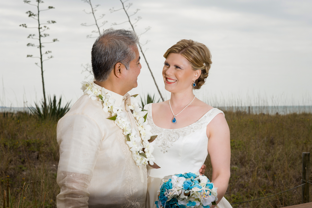 Anitra Pavka and Joey deVilla’s wedding photo — Anitra and Joey look into each other’s eyes.