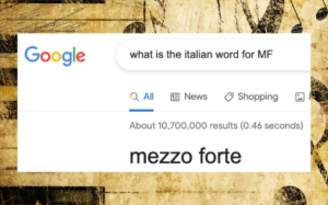 Google result for “what is the italian word for MF”: “Mezzo forte”.
