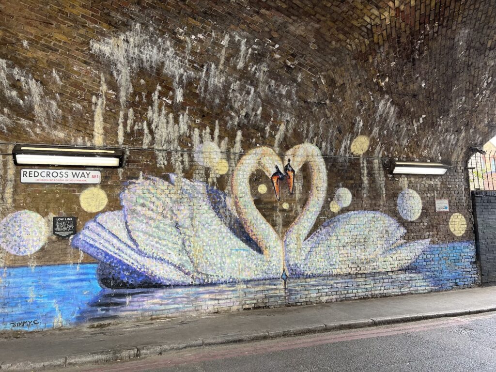 Photo: Wall mural depicting swans.