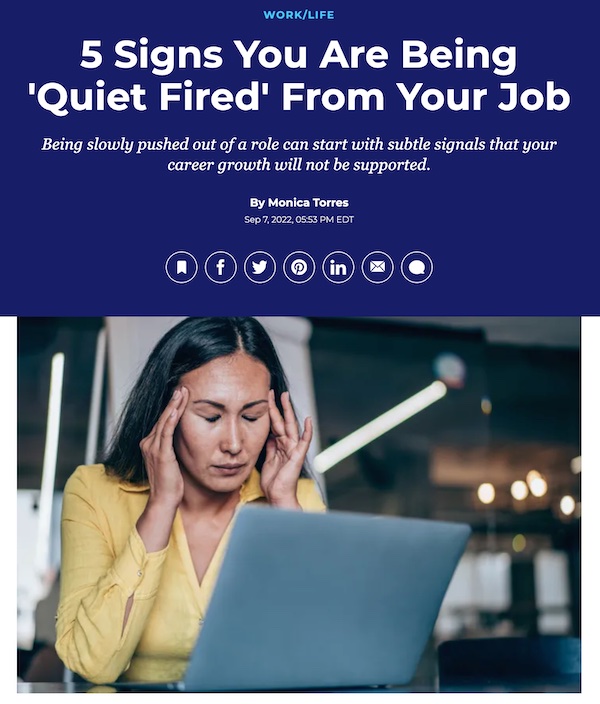 Screenshot of headline that reads “5 Signs You Are Being ‘Quiet Fired’ From Your Job”