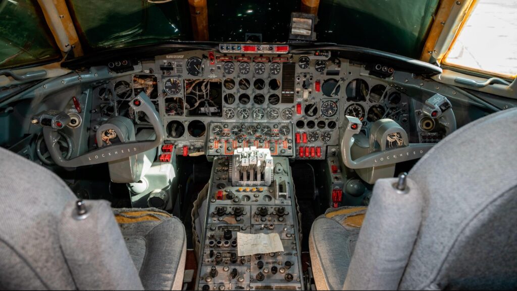 Dilapidated cockpit of the plane.