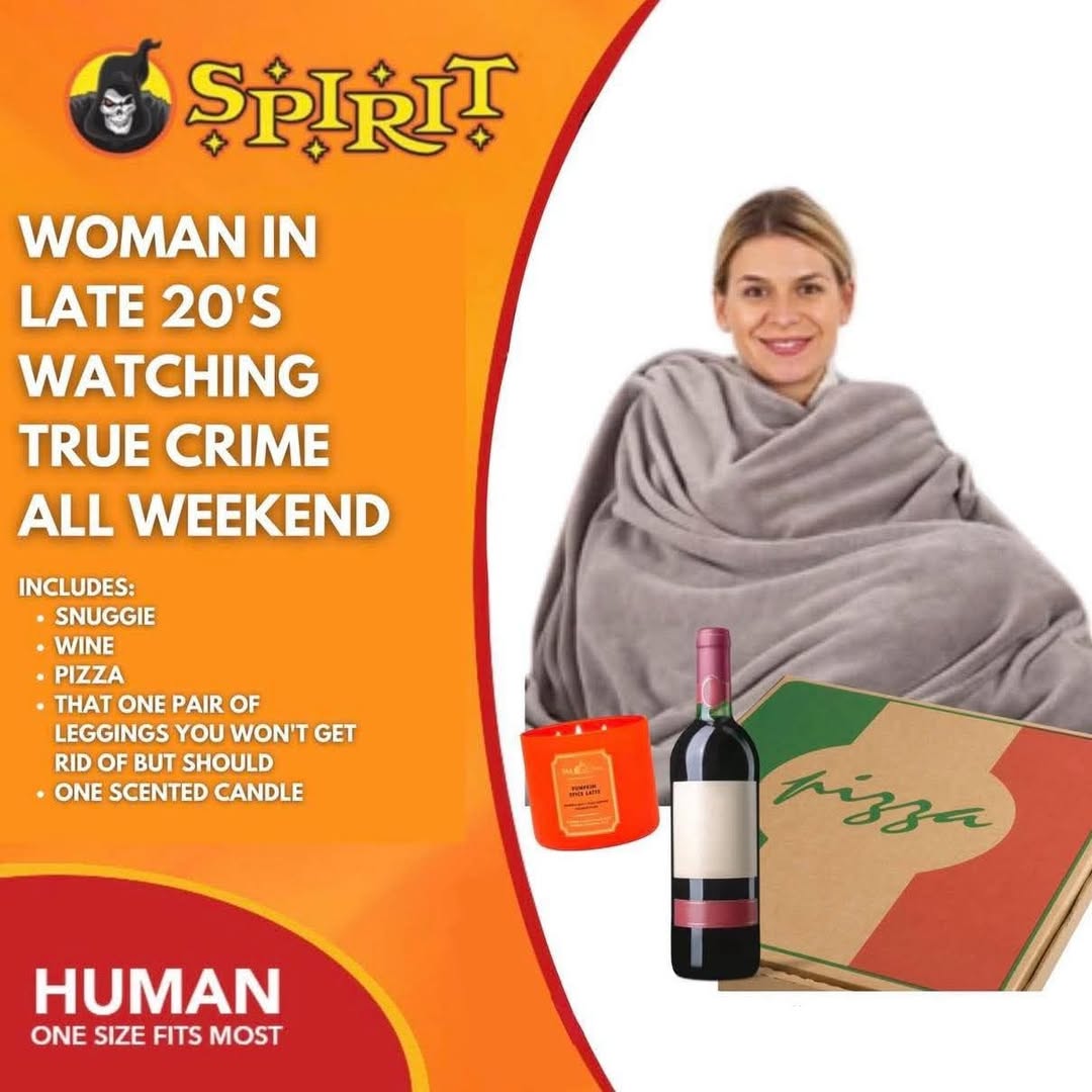 halloween-costume-woman-watching-true-crime-at-home